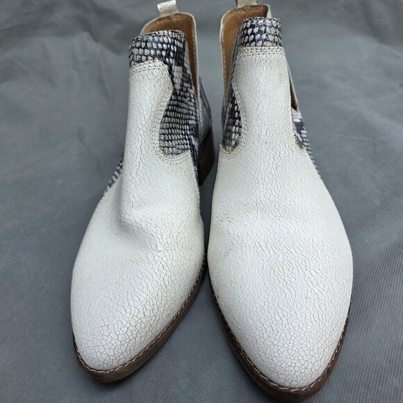 Lucky Brand Boots Leymon Cream Leather Snakeskin Cut Out Bootie Boots Shoes Sz 9 - Picture 5 of 7